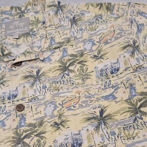 Margaritaville Men's Sz 2XL Tropical Print Hawaiian Shirt Blue Yellow 100%‎ Silk